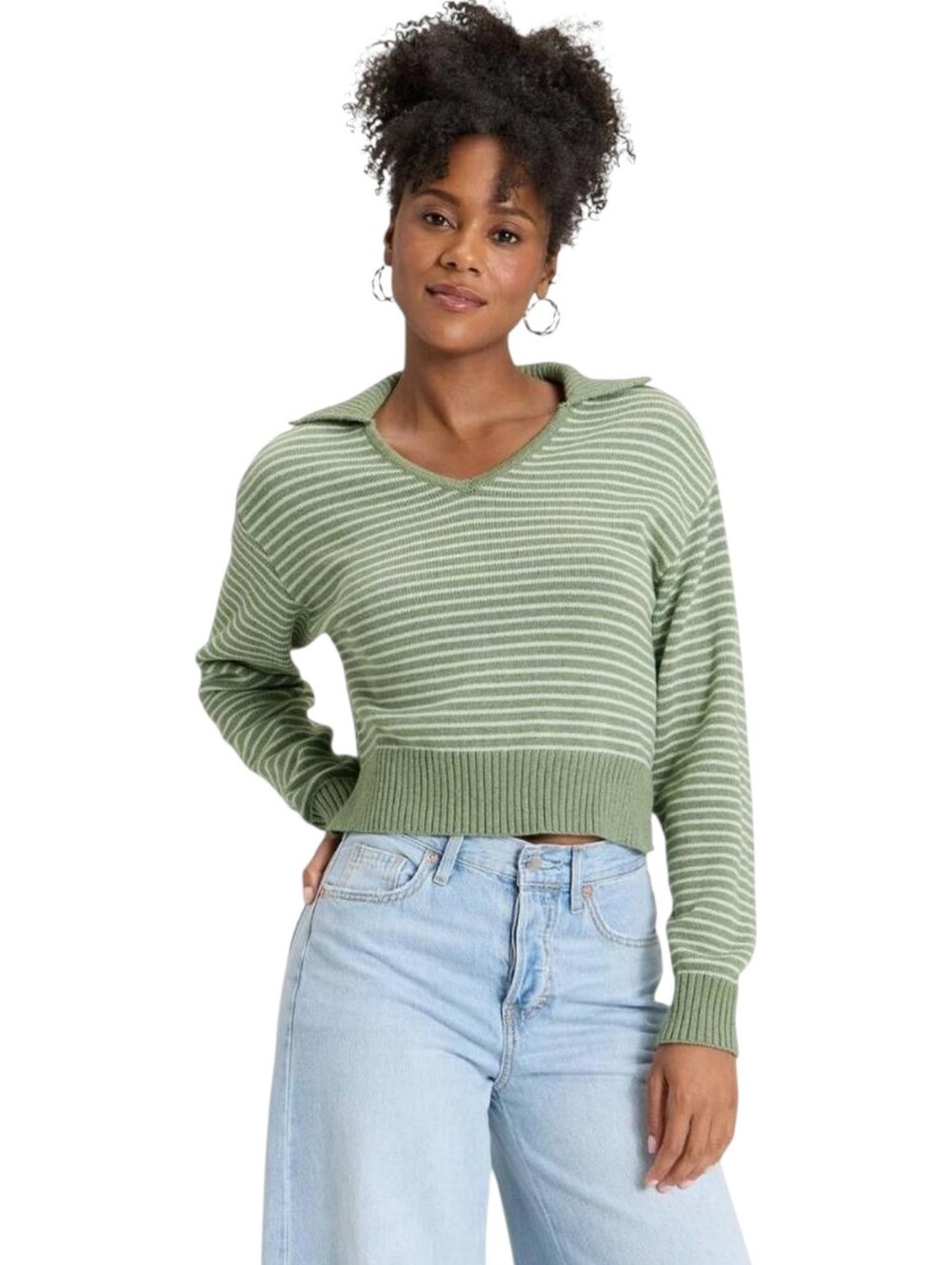Universal Thread NWT Long Sleeve Collared Pullover Sweater Large Sage Cream